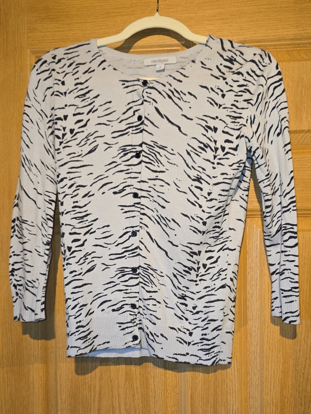 Light Blue and Black Printed Button-Front Cardigan